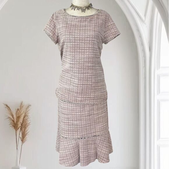 Max Studio Preppy Matching Pink White Tweet 2 Piece Set Skirt And Blouse Top M - Picture 1 of 8